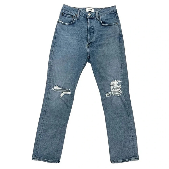 AGOLDE Riley High Rise Straight Leg Jeans in Whiplash Blue Denim Size 26 - Picture 4 of 10